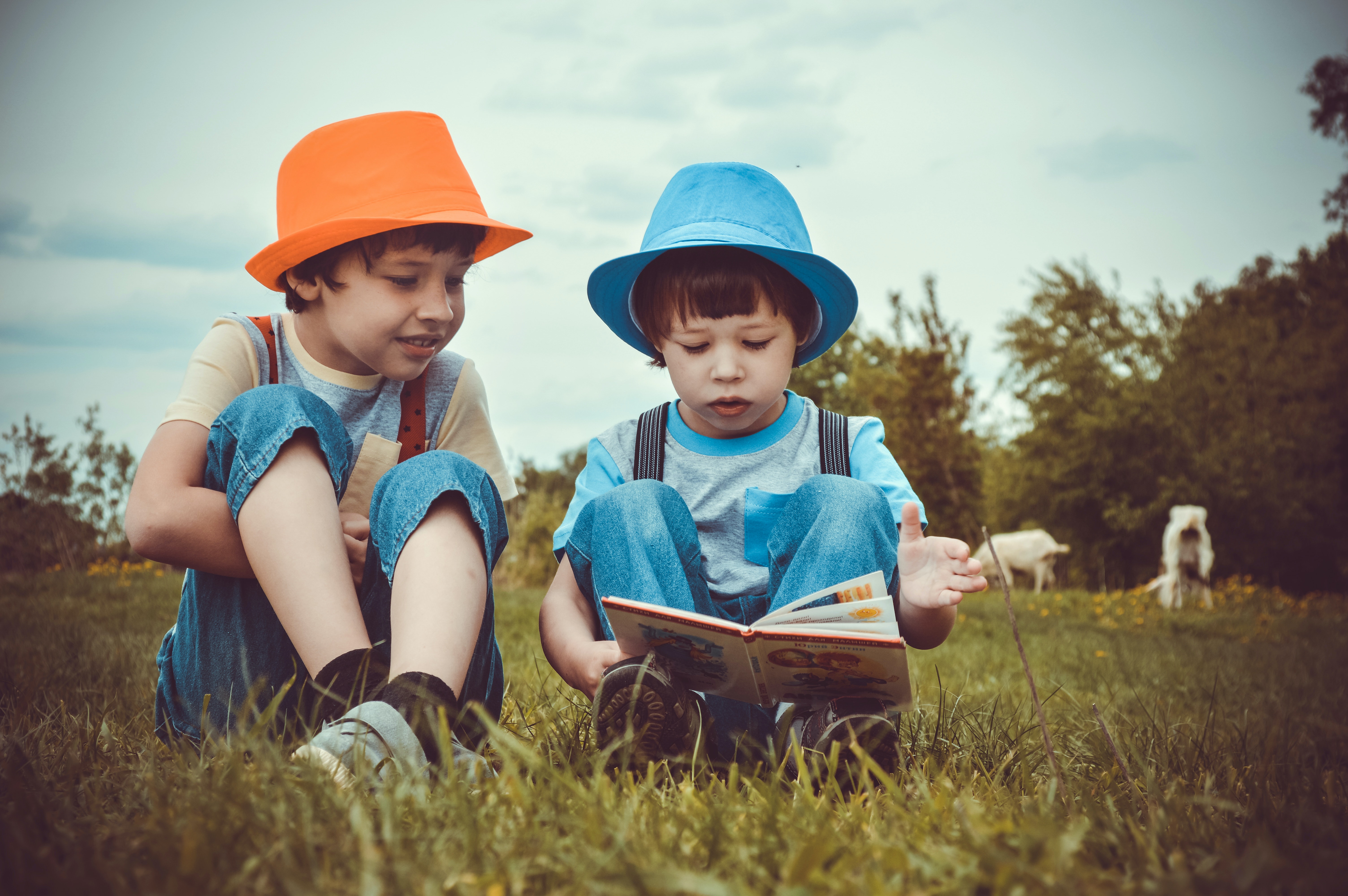 Photo of two children reading a book
